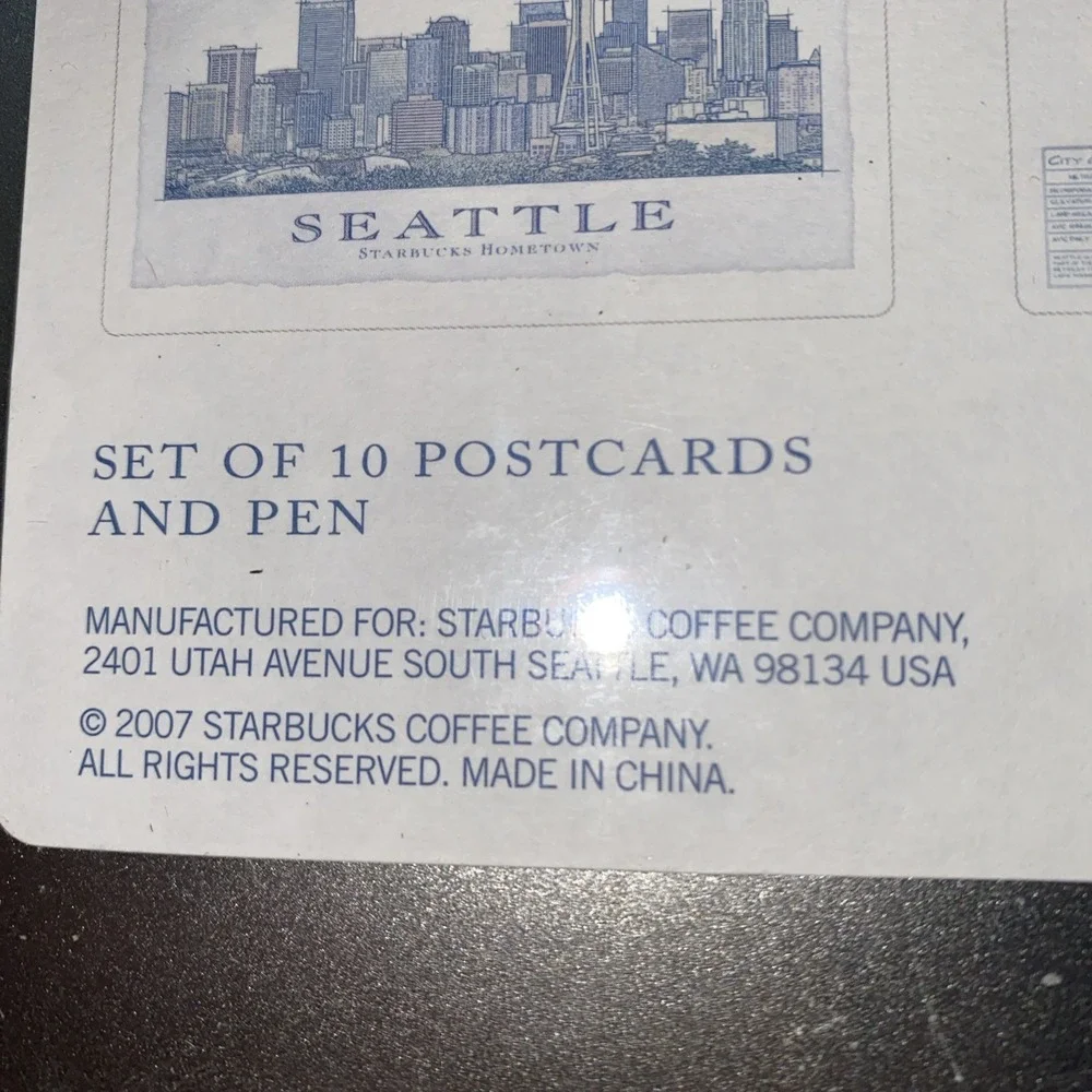 Starbucks Seattle Set of 10 Postcards &‎ Pen in a Decorative Tin, Sealed